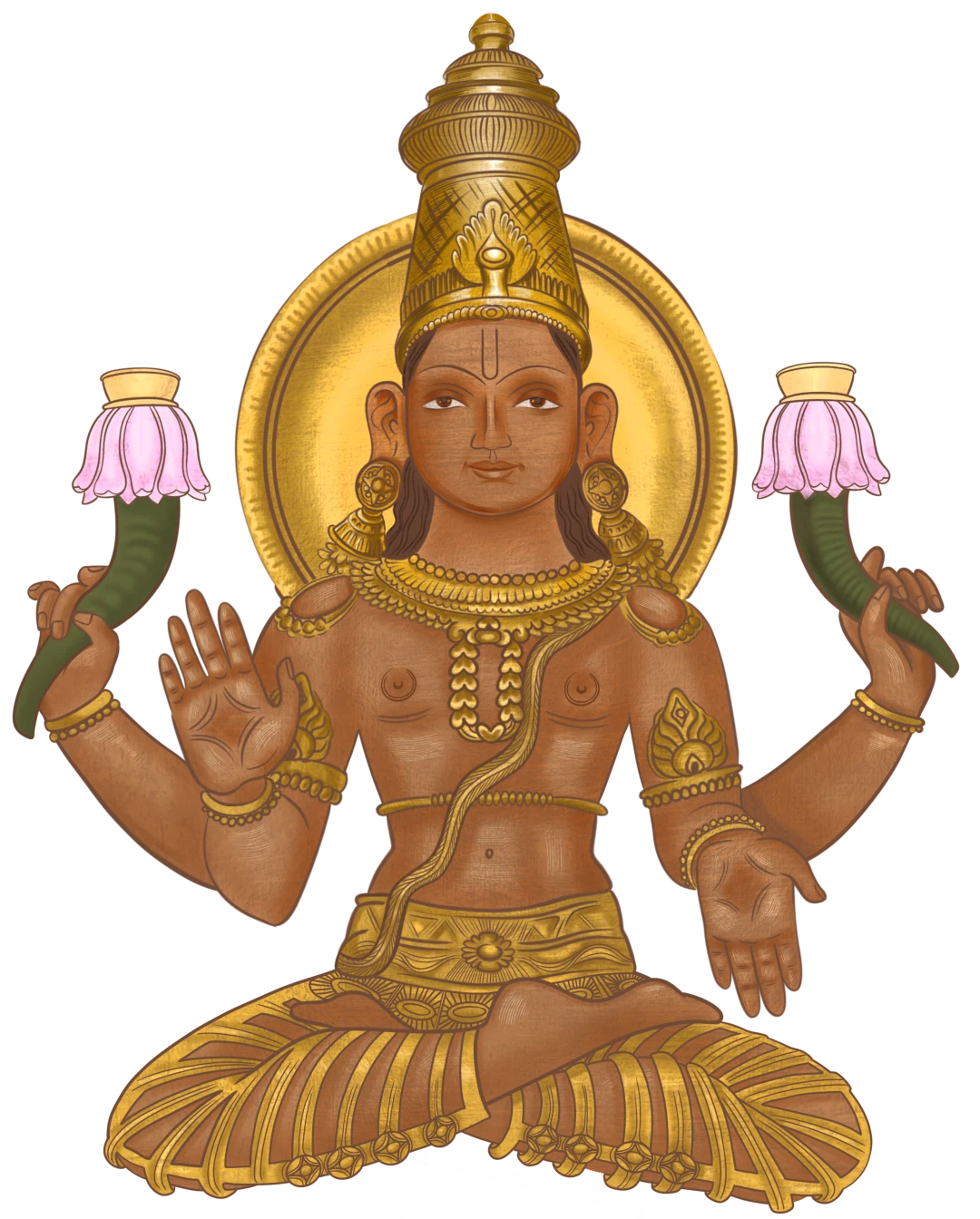 Sonnengott in Form von Sūrya Nārāyaṇa als Inkarnation von Viṣṇu mit dem tilaka vaiṣṇava-Symbol auf der Stirn.
